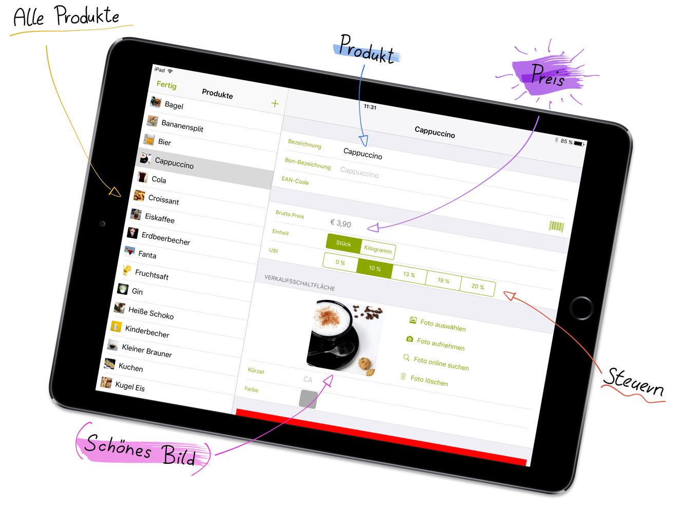 Administration der QuickBon Kassensoftware
