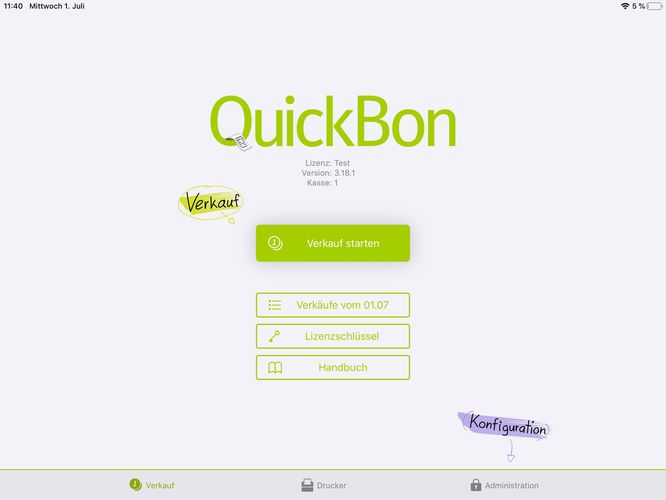 Admnistration der QuickBon Kassensoftware