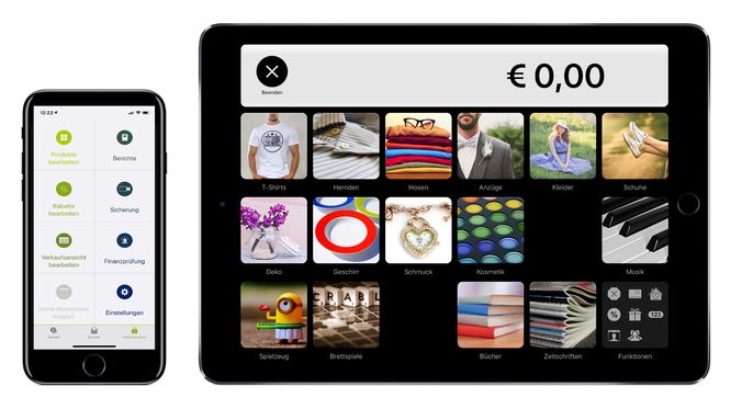 iPad und iPhone mit QuickBon Produktoberfläche