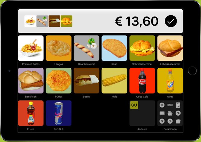iPad mit QuickBon Verkaufsoberfläche Imbiss