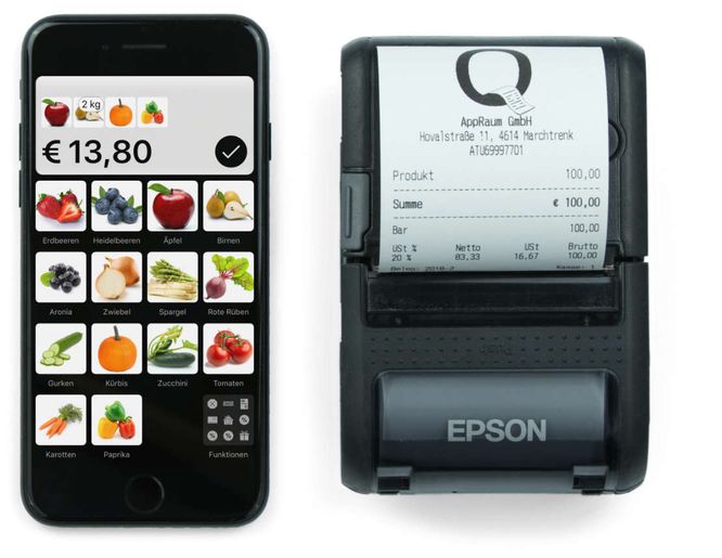 Mobiles QuickBon Kassensystem mit iPhone und Belegdrucker