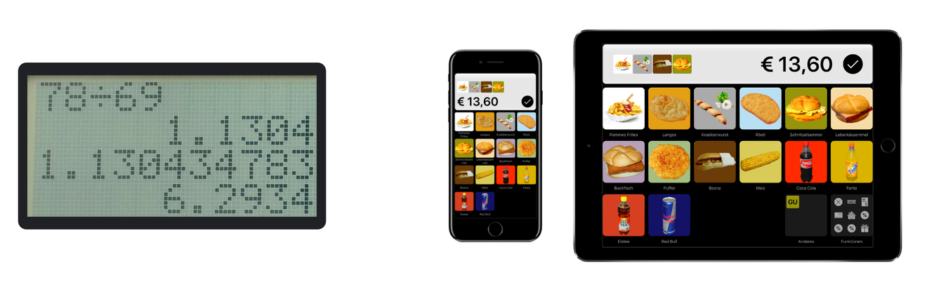 Bild eines LCD Displays und der QuickBon Eingabegeräte