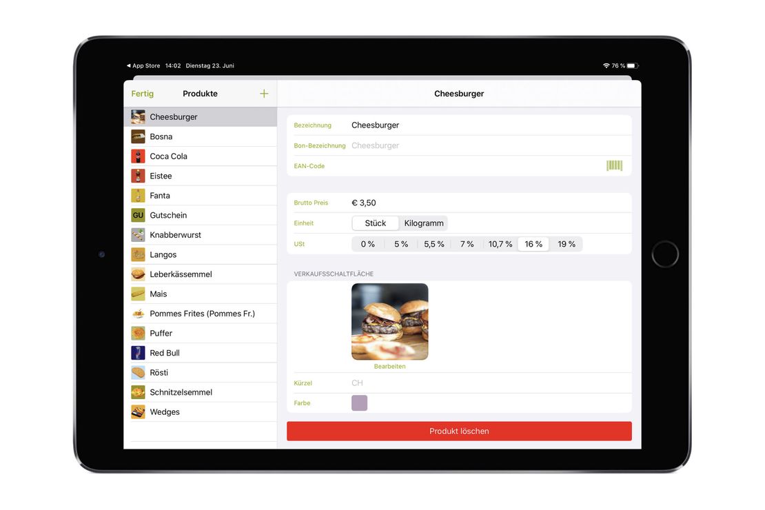 Produkt mit neuen Steuersätzen