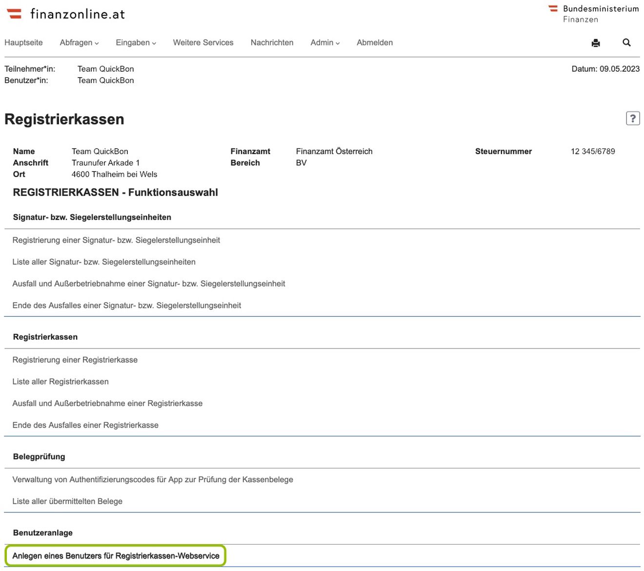 Wechseln zur Benutzer-Erstellung
