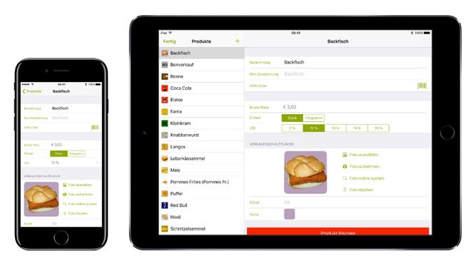 iPad und iPhone mit QuickBon Produktoberfläche